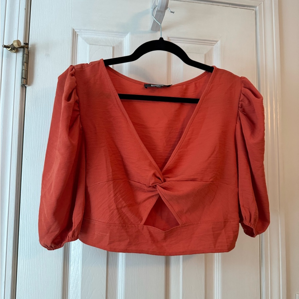 Missguided Pink Puff Sleeve Crop Blouse